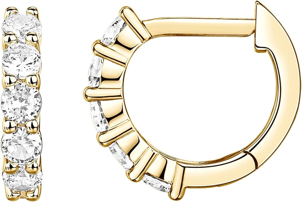 PAVOI 14K Gold Plated Sterling Silver Post Pave Cubic Zirconia Huggie Hoop Earrings for Women | Amazon (US)