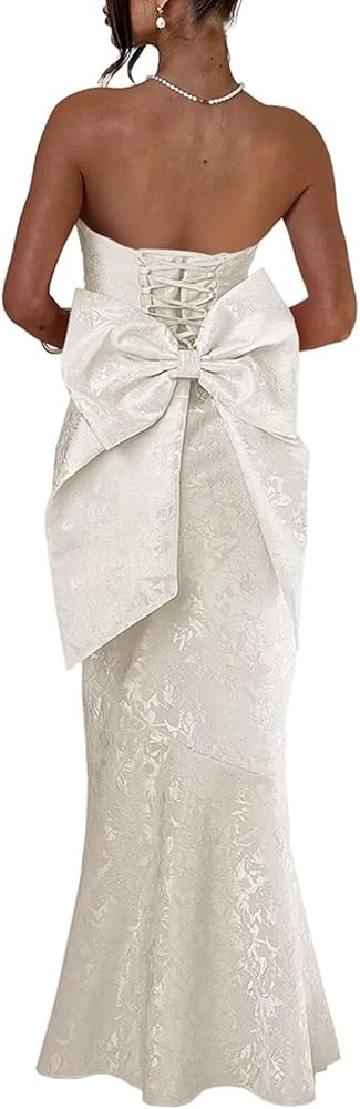 Jacquard Satin Prom Dresses with Bow in Back Bridesmaid Dress Long Formal Evening Party Gowns | Amazon (US)