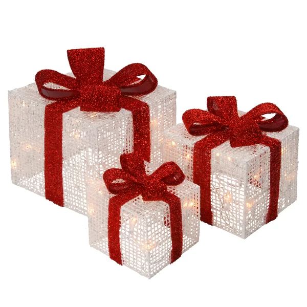 3 Piece White Thread Gift Box Lighted Display | Wayfair North America