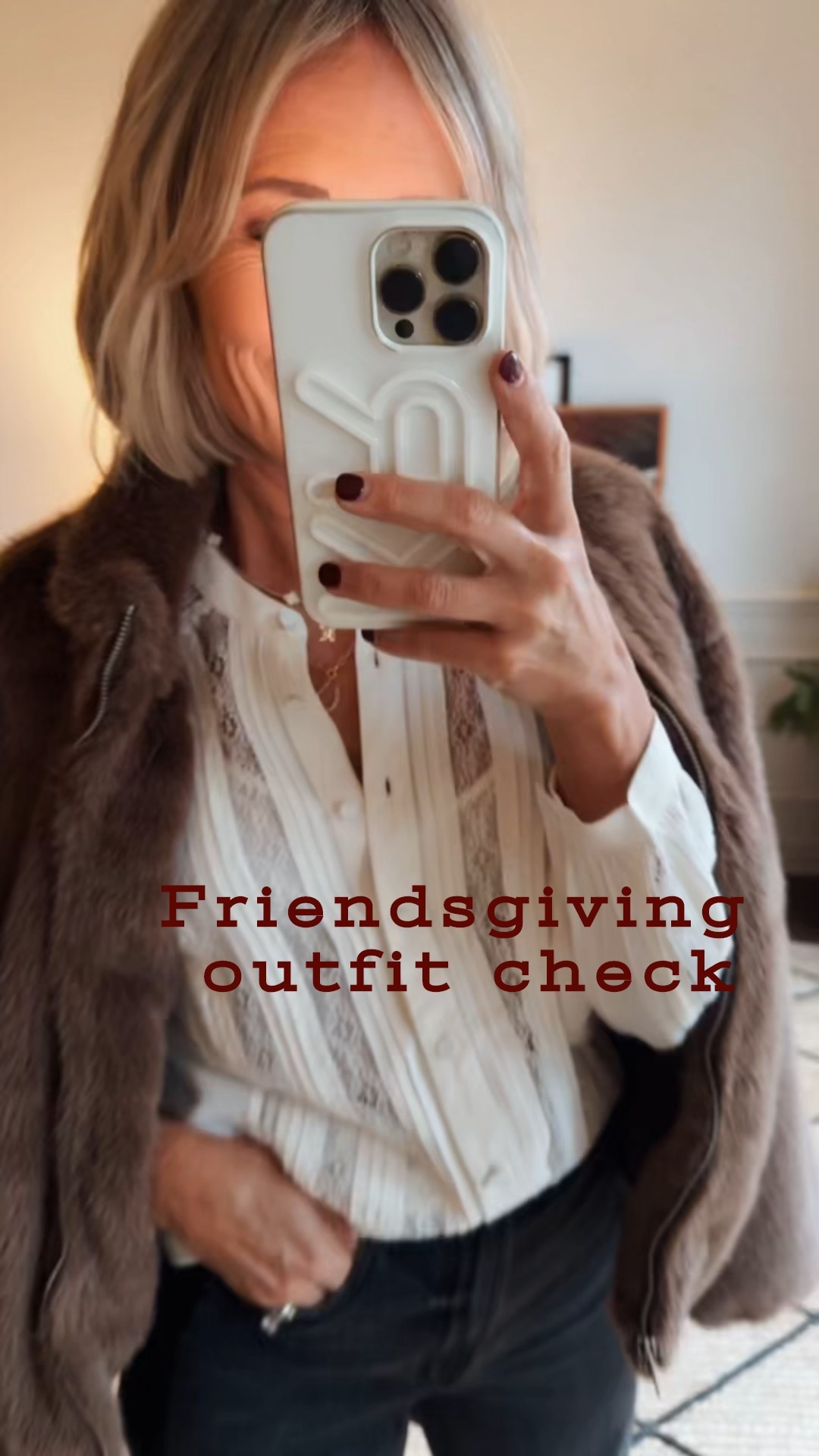 We are having Friendsgiving with our BFFS!  I’m wearing my tuxedo stipe black denim by Pistola (in my smaller size)
off white lace blouse by Madewell in xxs
Fair fur from Target in a smalll

#LTKParties #LTKStyleTip #LTKOver40