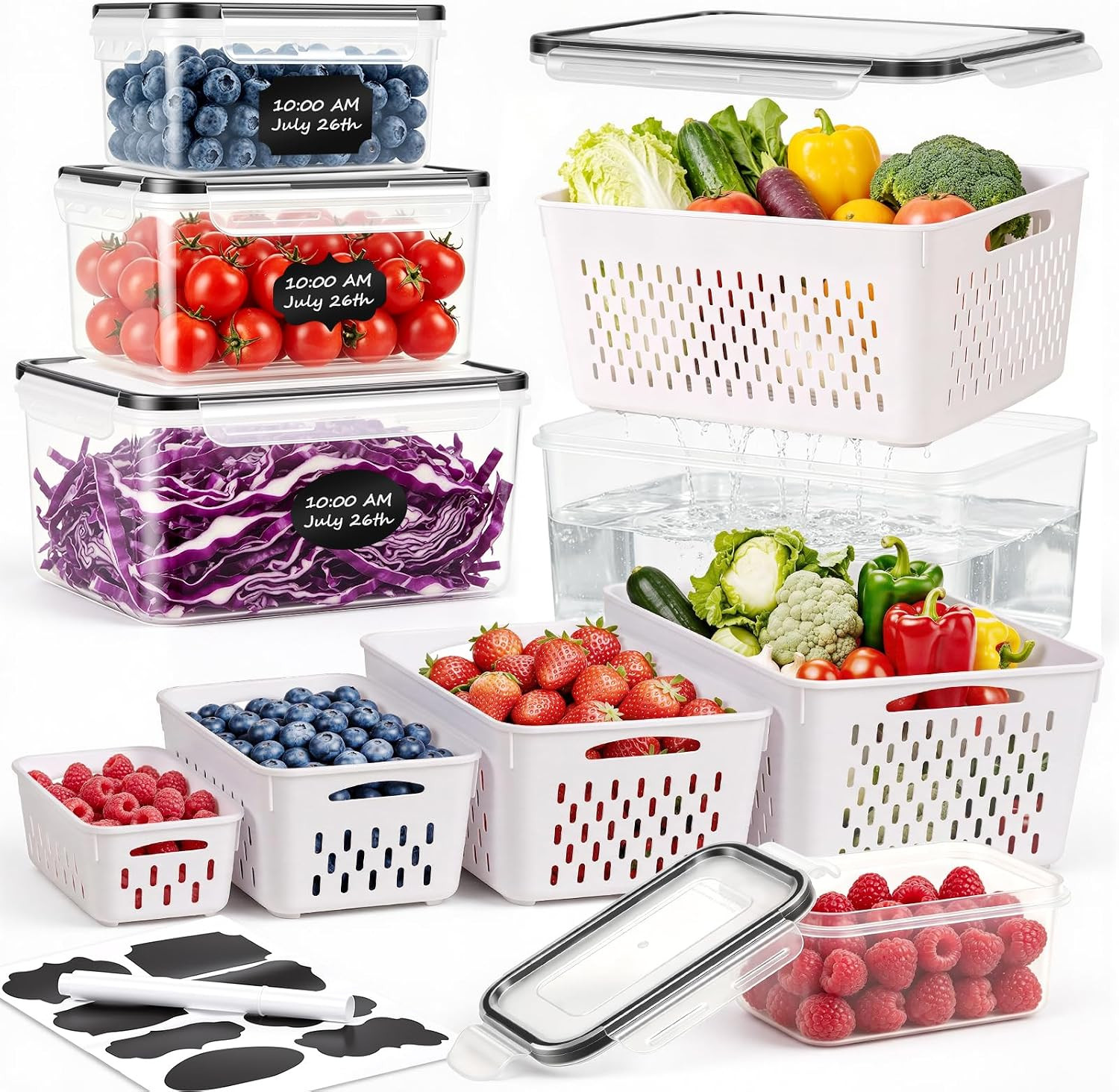 5 PCS Large Fruit storage Containers for Fridge ,Food Storage Containers | Amazon (US)