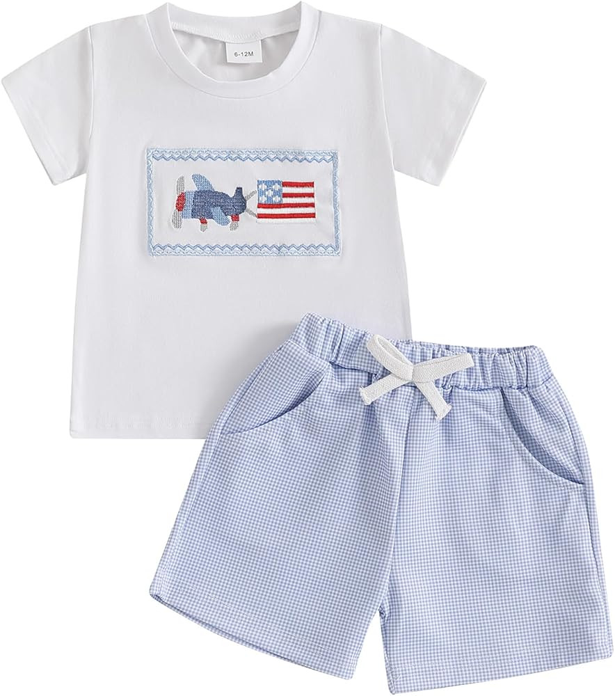 Toddler Boy 4th Of July Outfit Baby American Flag Embroidery T Shirt Shorts Set Fourth Of July Cl... | Amazon (US)