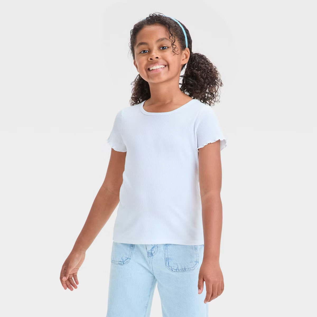 Girls' Short Sleeve Ribbed T-Shirt - Cat & Jack™ White S: Crew Neck, Pullover | Target