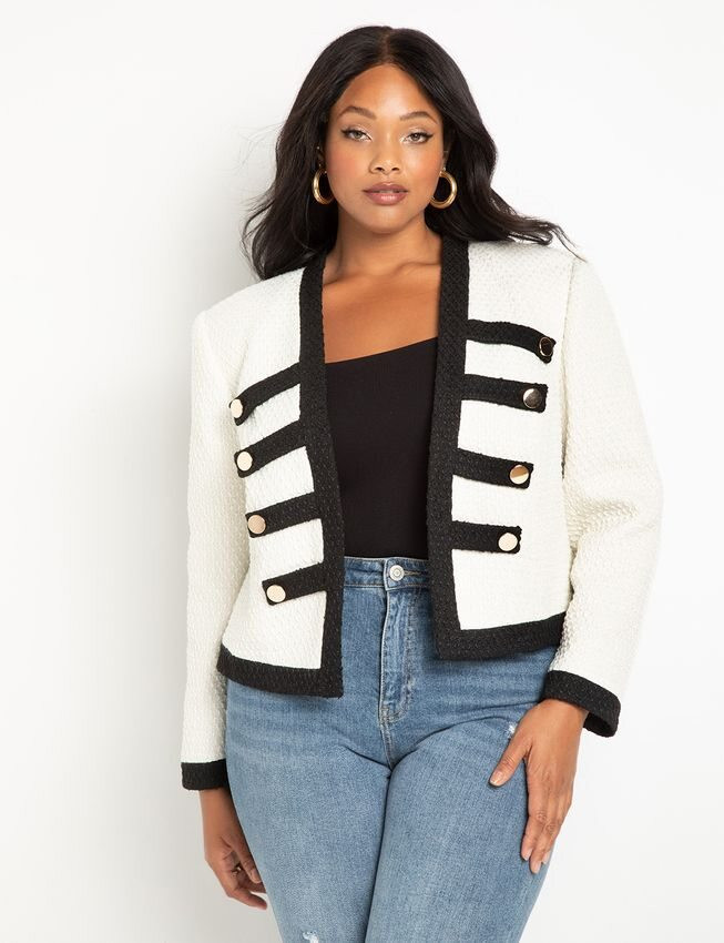 Tweed Detail Blazer - Black + White | Eloquii