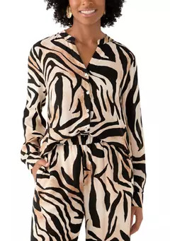 Philosophy Women's Zebra Printed Button Front Split Neck Blouse | Belk