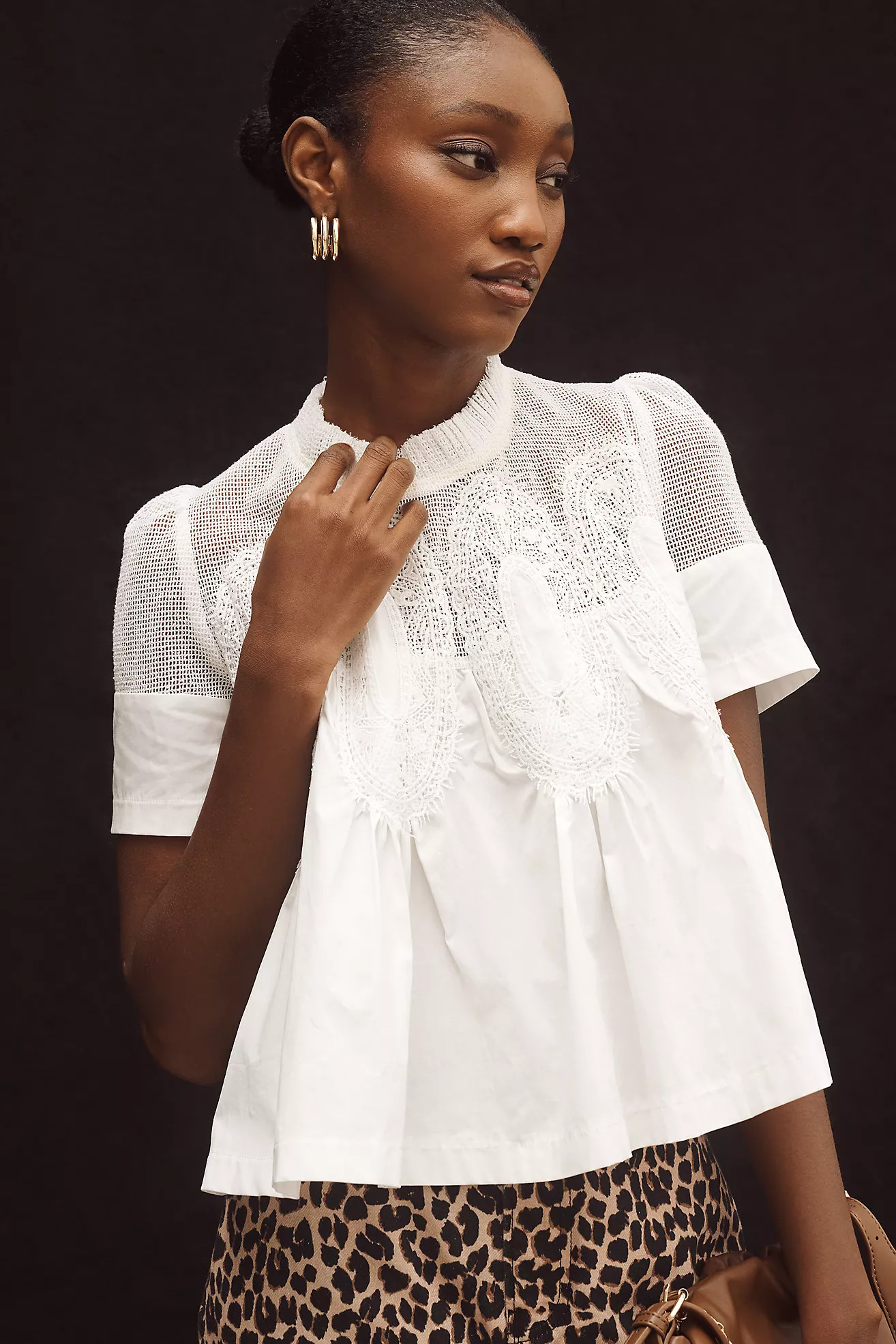 En Elly Short-Sleeve Lace Poplin Swing Top | Anthropologie (US)