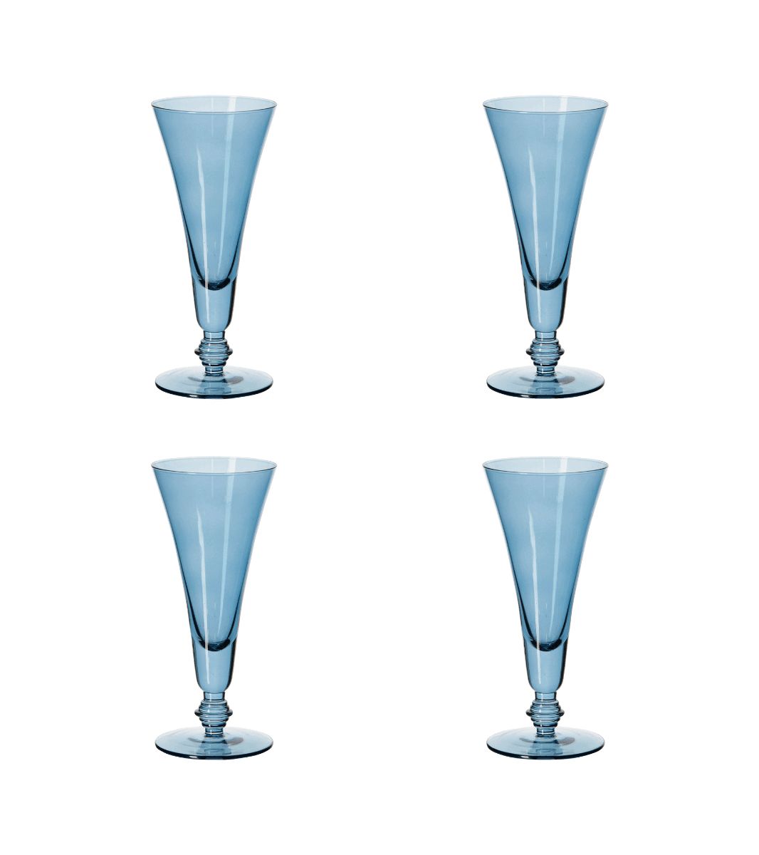 Set of Four Tall Elne Champagne Flutes - Sapphire | OKA US
