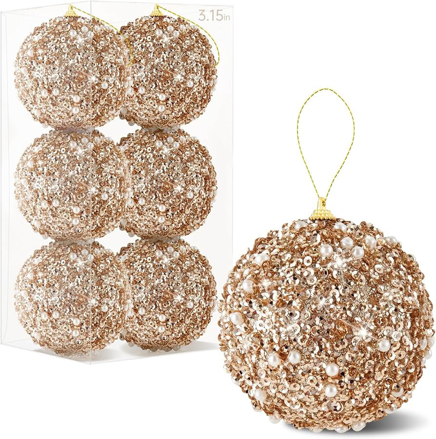 6 Pcs 3.15 Inch Christmas Ball Ornaments Glitter Sequin Ball Large Christmas Tree Decorations Xma... | Amazon (US)