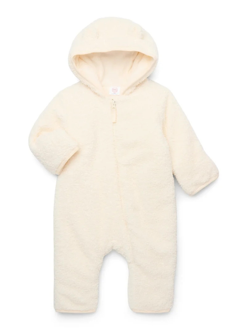 Wonder Nation Baby Teddy Fleece Pram with Hood, Sizes 0M-9M - Walmart.com | Walmart (US)
