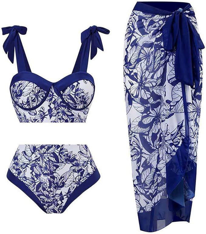 SALENT Women Sexy One Piece Swimsuit with Bikini Maxi Wrap Skirt Tummy Control 2 Piece Floral Pri... | Amazon (US)