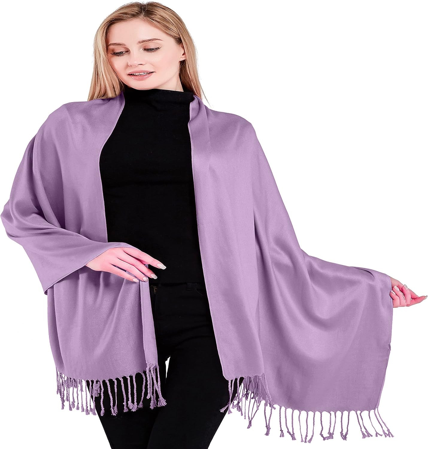 CJ Apparel Solid Color Design Shawl Seconds Scarf Wrap Stole Throw Head Wrap Tassels Face Cover P... | Amazon (US)