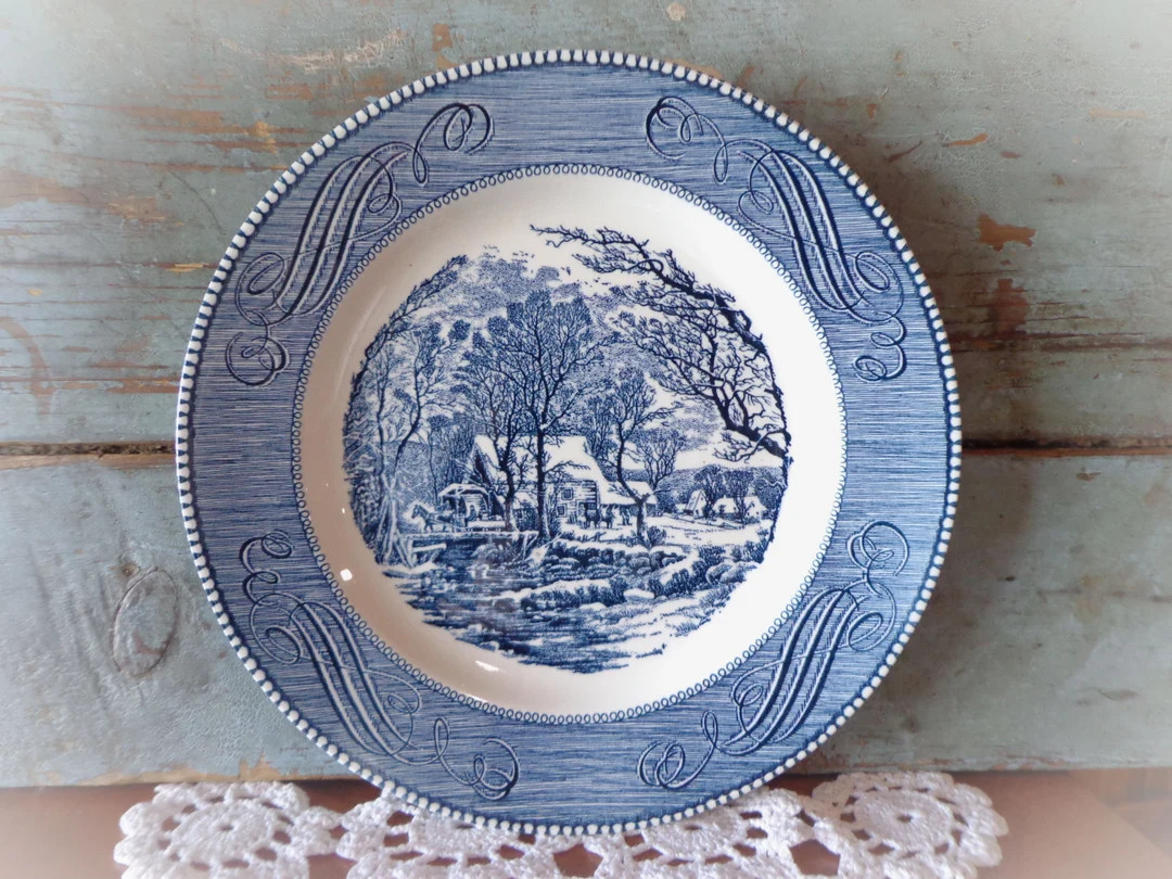 Vintage Ironstone Plate ~ Blue White Dishes ~ Currier and Ives ~ Vintage Christmas Decor ~ the Ol... | Etsy (US)