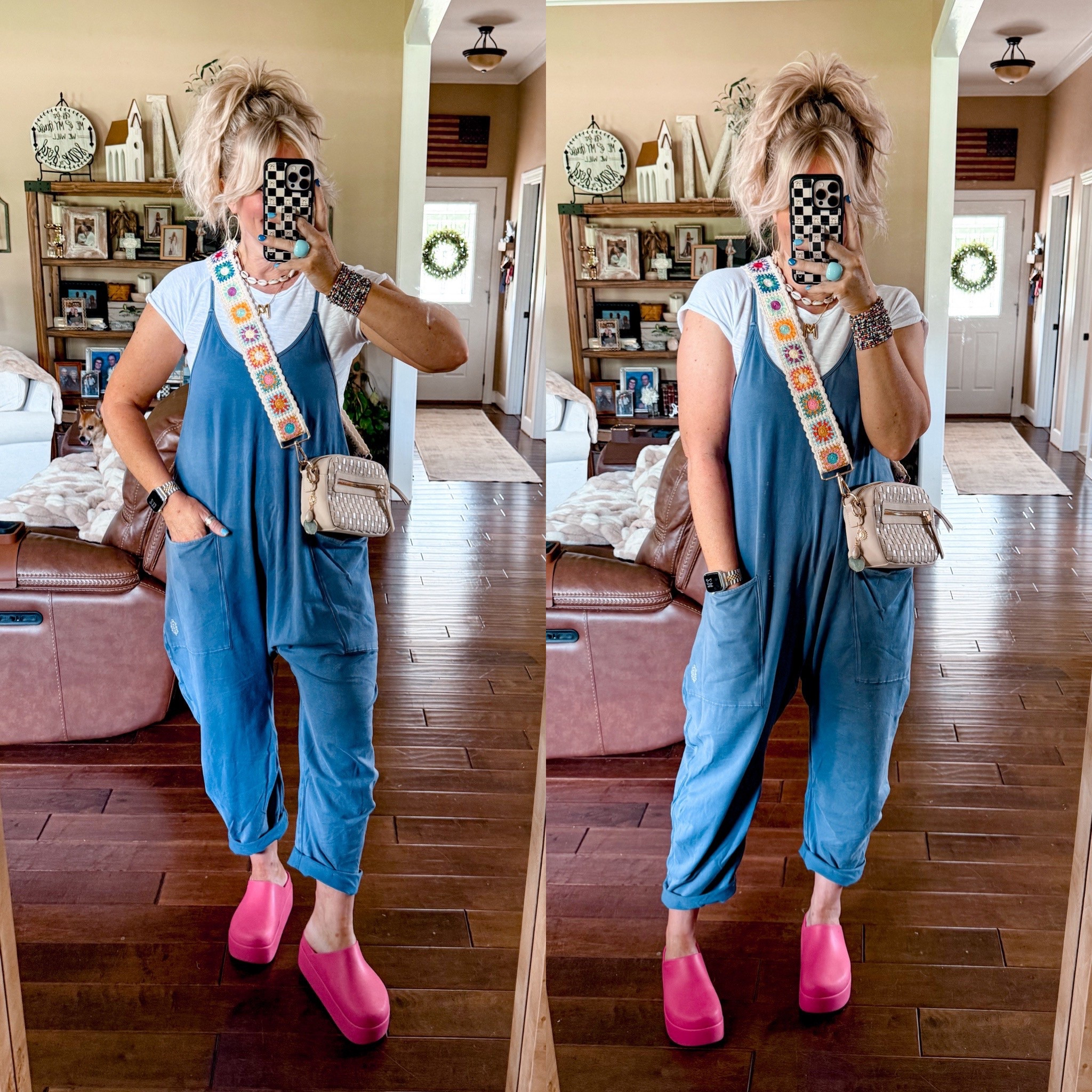 This jumpsuit is so comfy! I’ll have the look for less linked too. This is the best baby tee, I love the fit! 
Tee - S
Jumpsuit - M
Crocs - I size down 

#LTKOver40 #LTKStyleTip #LTKFindsUnder100