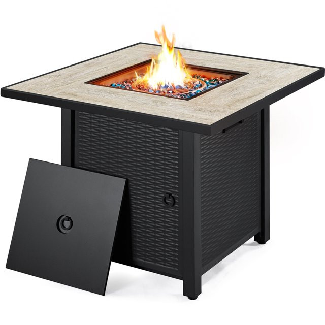 Topeakmart 30'' Outdoor Square Propane Fire Pit Table 50,000 BTU Gas w/ Ceramic Rattan Pattern St... | Walmart (US)