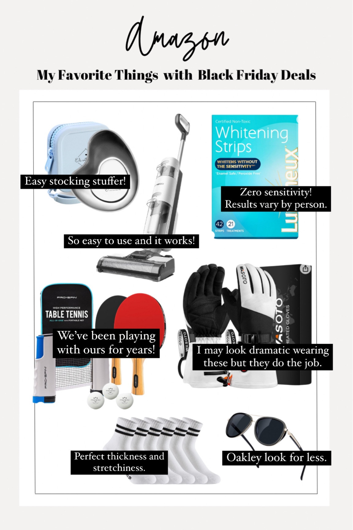 Amazon gift ideas, good deal alert
Gua Sha
Teeth whitening
Tineco floor mop - this model is best for small to medium sized spaces
Tabletop ping pong 
Heated gloves
Cute striped ankle socks
Polarized sunglasses



#LTKGiftGuide #LTKSeasonal #LTKHoliday
