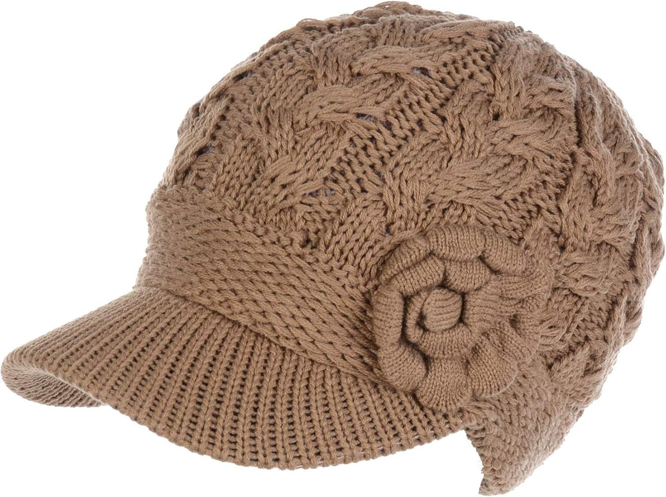 Womens Winter Elegant Cable Flower Knitted Newsboy Cabbie Cap Beret Beanie Hat with Visor, Warm P... | Amazon (US)