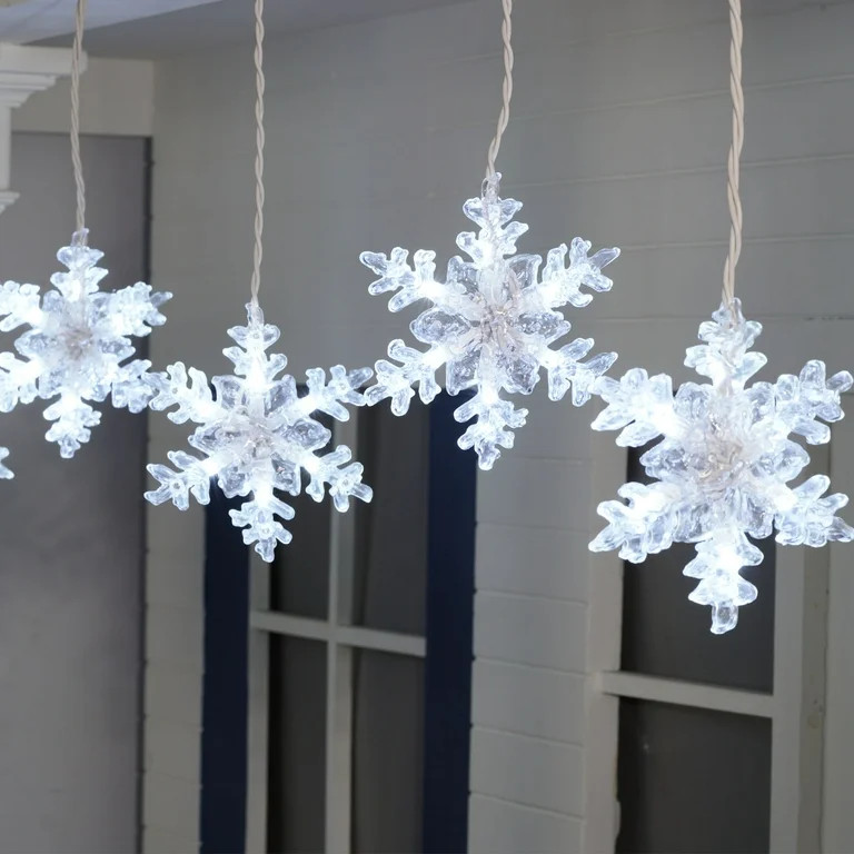 8-Count 8-Function Cool White LED Snowflake Christmas Lights, 11.5', Holiday Time | Walmart (US)