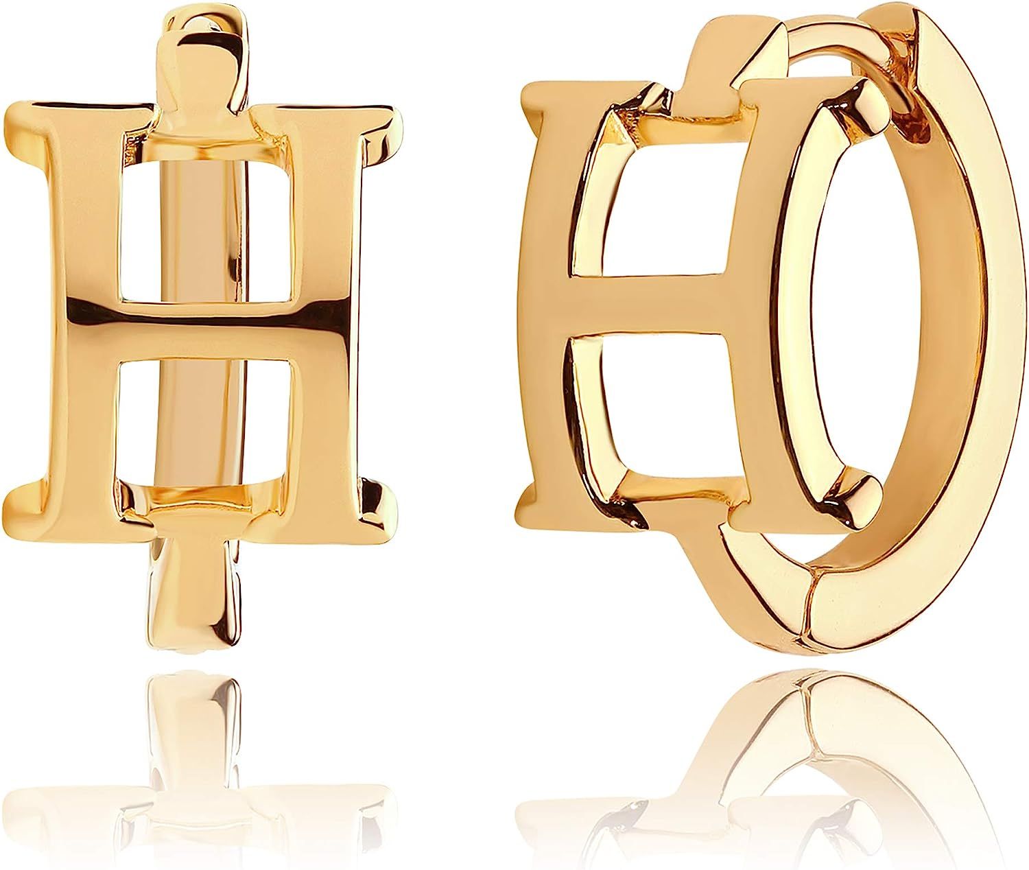 Mevecco Initial Huggie Hoop Earrings 18K Gold Plated Letter Dainty Simple Alphabet Initials A-Z 2... | Amazon (US)
