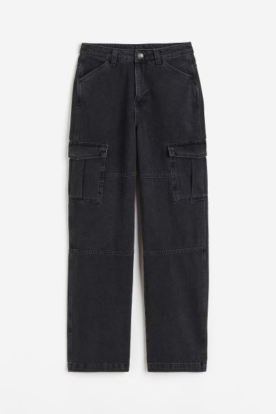 Denim cargo trousers - Black - Ladies | H&M GB | H&M (UK, MY, IN, SG, PH, TW, HK)