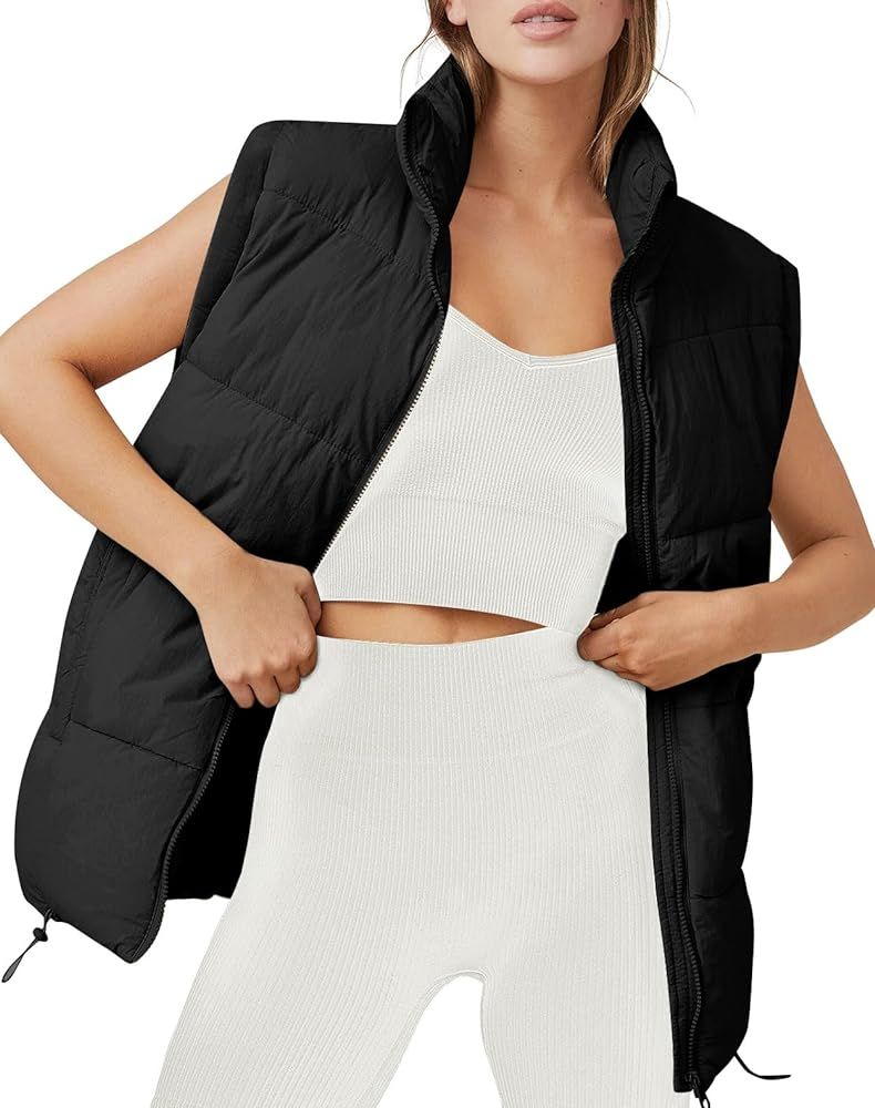 AUTOMET Puffer Vest Women Sleeveless Zip Up Outerwear Warm Puffer Lightweight Down with Pocket Fall  | Amazon (US)