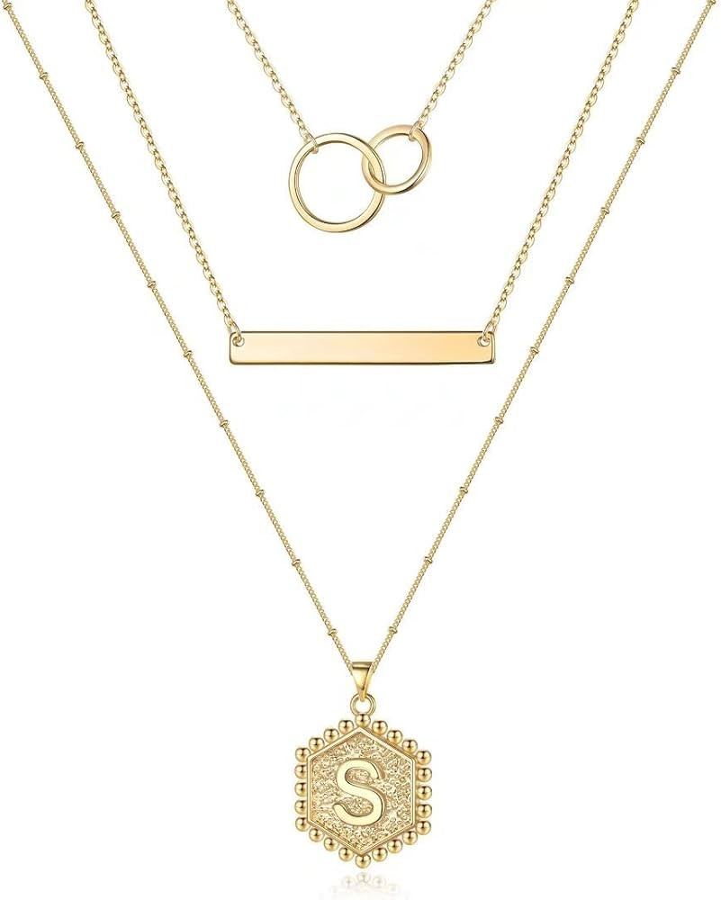 Layered Initial Necklaces for Women, 14K Gold Plated Dainty Infinity Circles Bar Hexagon Letter Pendant Necklace Jewelry Gifts for Women Teens, Trendy 3 Separate Necklaces Set Letter A to Z Necklace | Amazon (US)