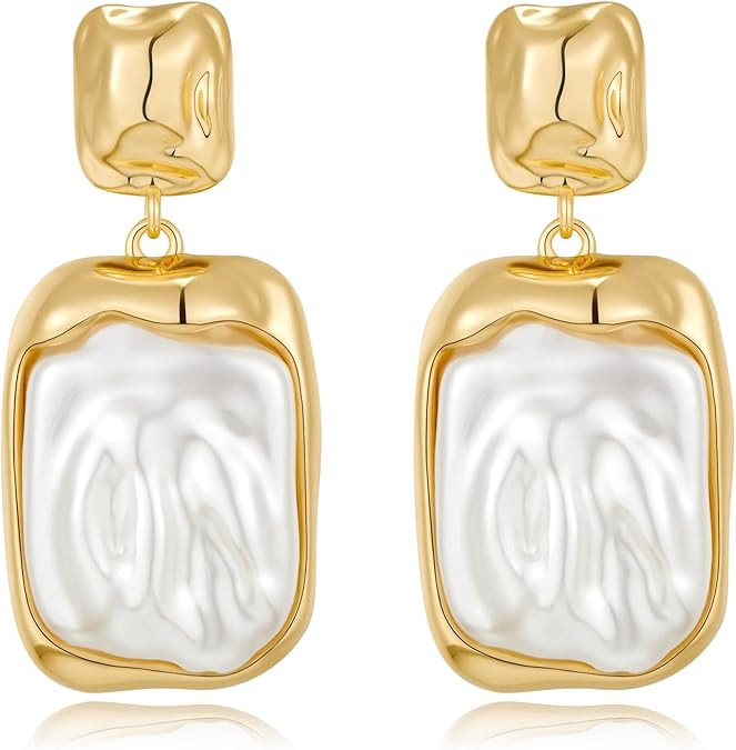 Gold Silver Baroque Pearl Dangle Earrings Vintage Pearl Dangle Drop Earrings for Women Fashion Je... | Amazon (US)