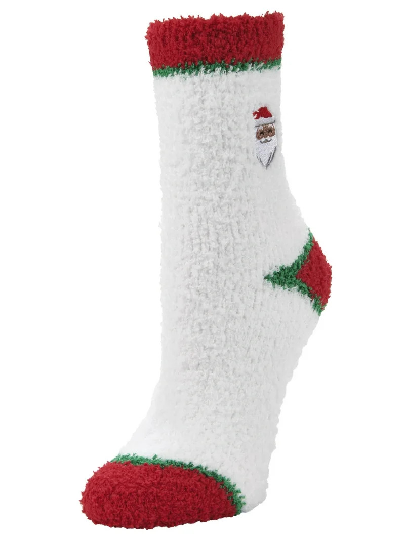 Airplus Holiday Santa Embroidered Cozy Crew Socks, Women's 5-10, 1 Pair | Walmart (US)
