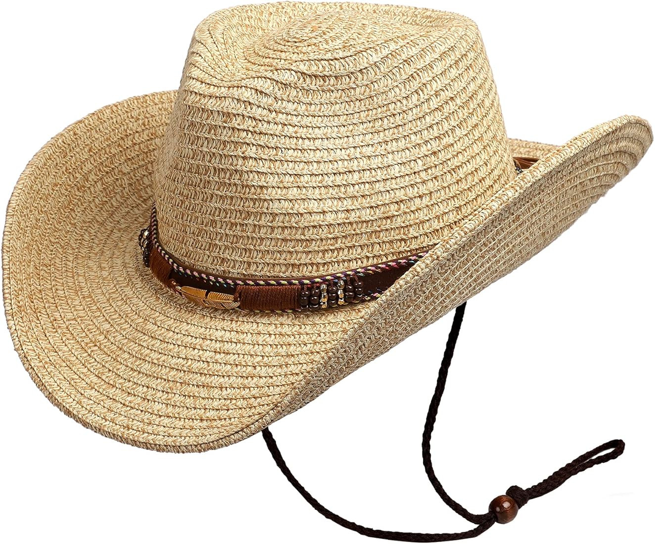 Women Straw Sun Hat Mens Cowboy Style Garden Hat UPF 50+ Wide Brim Summer Hat with Wind Lanyard | Amazon (US)