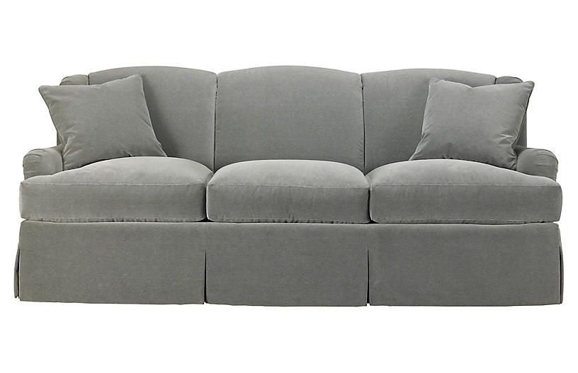 Skirted Lounge Sofa, Slate Velvet | One Kings Lane