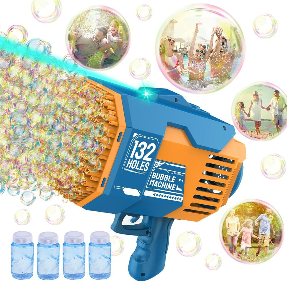 Bubble Gun - 132 Holes Bubble Machine Gun, 2024 Upgraded, Bubble Blower with Colorful Lights, Sum... | Amazon (US)