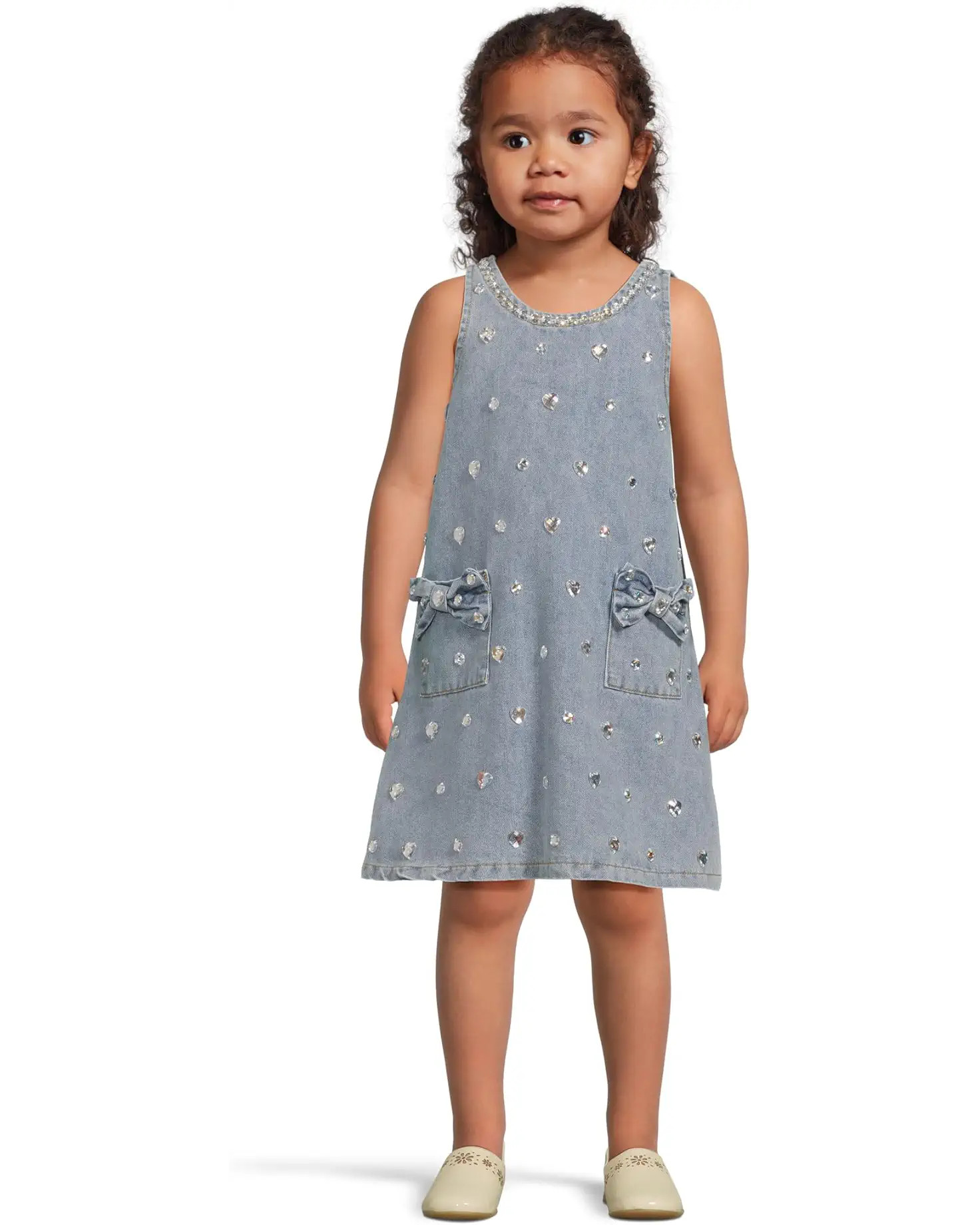 Girl's Lola and The Boys Crystal Heart Denim Bow Dress (Toddler/Little Kid/Big Kid) | Zappos.com