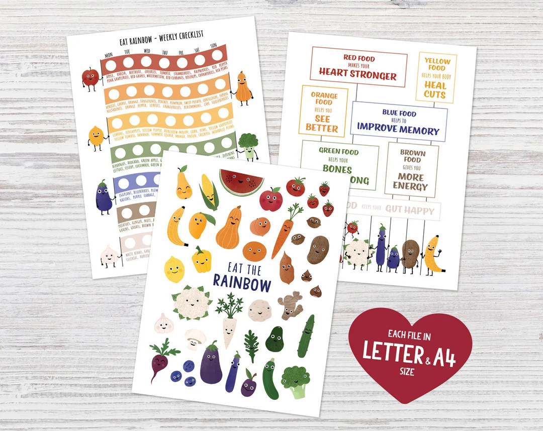 Healthy Eating Checklist BUNDLE Food Colors Chart Children Nutrition Weekly Tracking Kids Eat Rai... | Etsy (US)
