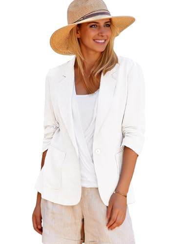 White Blazer Jackets for Women Spring Summer White Clothes Outfits Lightweight 3/4 Sleeve Blazers for Women Business Casual Work Office Outfits | Amazon (US)