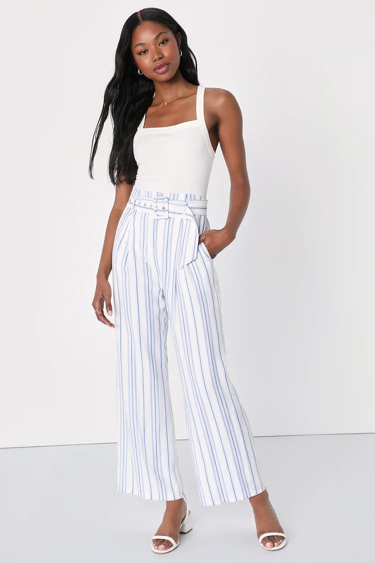 Sailboat Sweetie White and Blue Striped Wide Leg Pants | Lulus (US)
