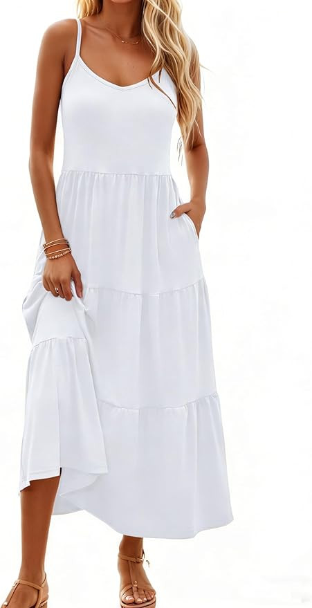 Halife Womens Flowy Tiered Maxi Dress Sleeveless Summer Sundresses Adjustable Straps Long Beach S... | Amazon (US)