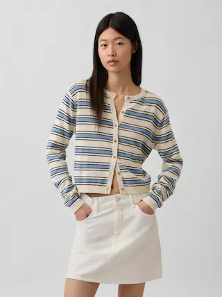100% Cotton Relaxed Crop Cardigan Sweater | Gap (US)