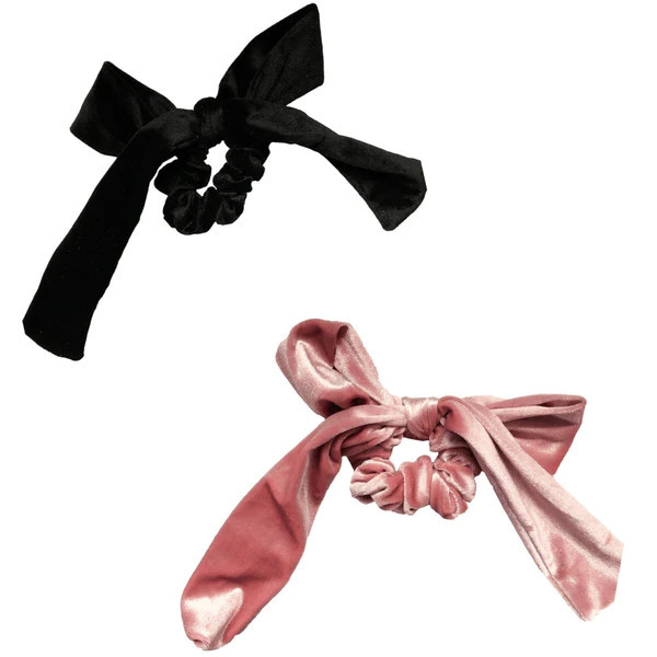 Black + Pink Velvet Bow Tie Scrunchie | Headbands of Hope