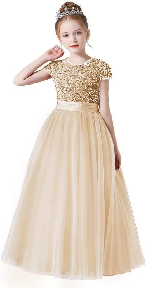 Flower Girl Dresses Wedding Bridesmaid Sequins Tulle Puffy Skirt Girls Birthday Party Pageant Gow... | Amazon (US)