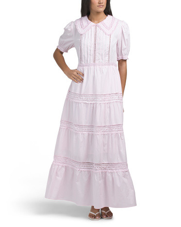 Short Sleeve Lace Collar Tiered Maxi Dress | TJ Maxx