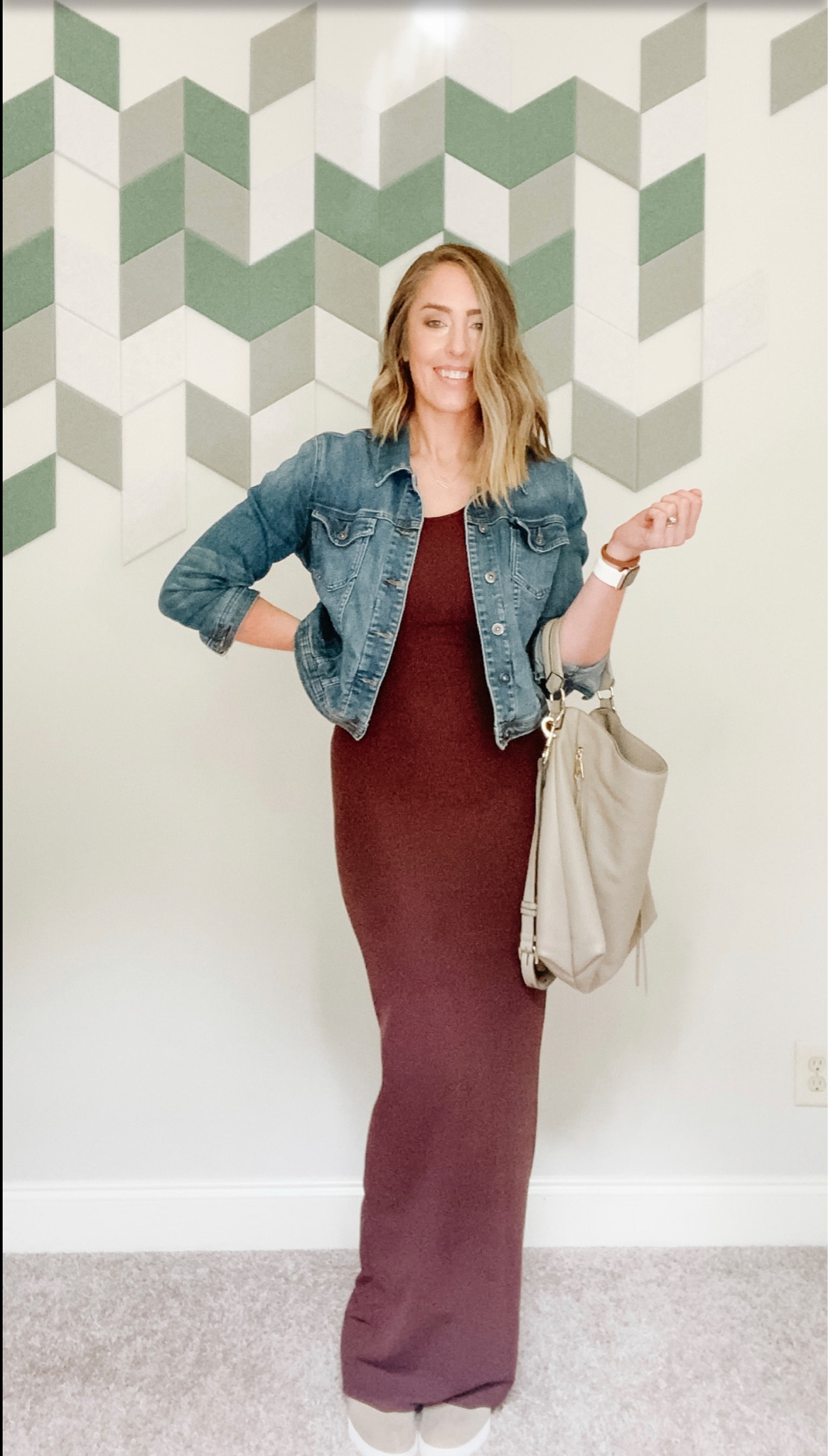 I styled this boohoo maxi dress with a Jean jacket and wedge sneakers for a casual yet chic look! #tallgirlfashion #boohoo #salealert #amazonfinds #fallfashion #falldresses #denimjacket #rebeccaminkoff #scoopneckmaxidress #tallwomenfashion #tallladies #tallsizes

#LTKsalealert #LTKstyletip #LTKunder100