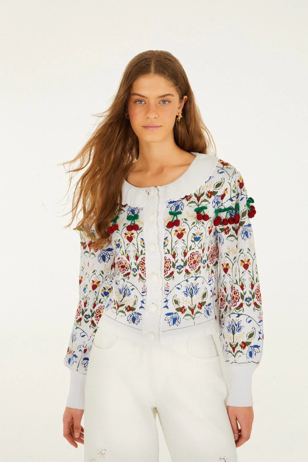 Stitched Garden Ainika Knit Cardigan, STITCHED GARDEN OFF-WHITE / M | FarmRio (US)