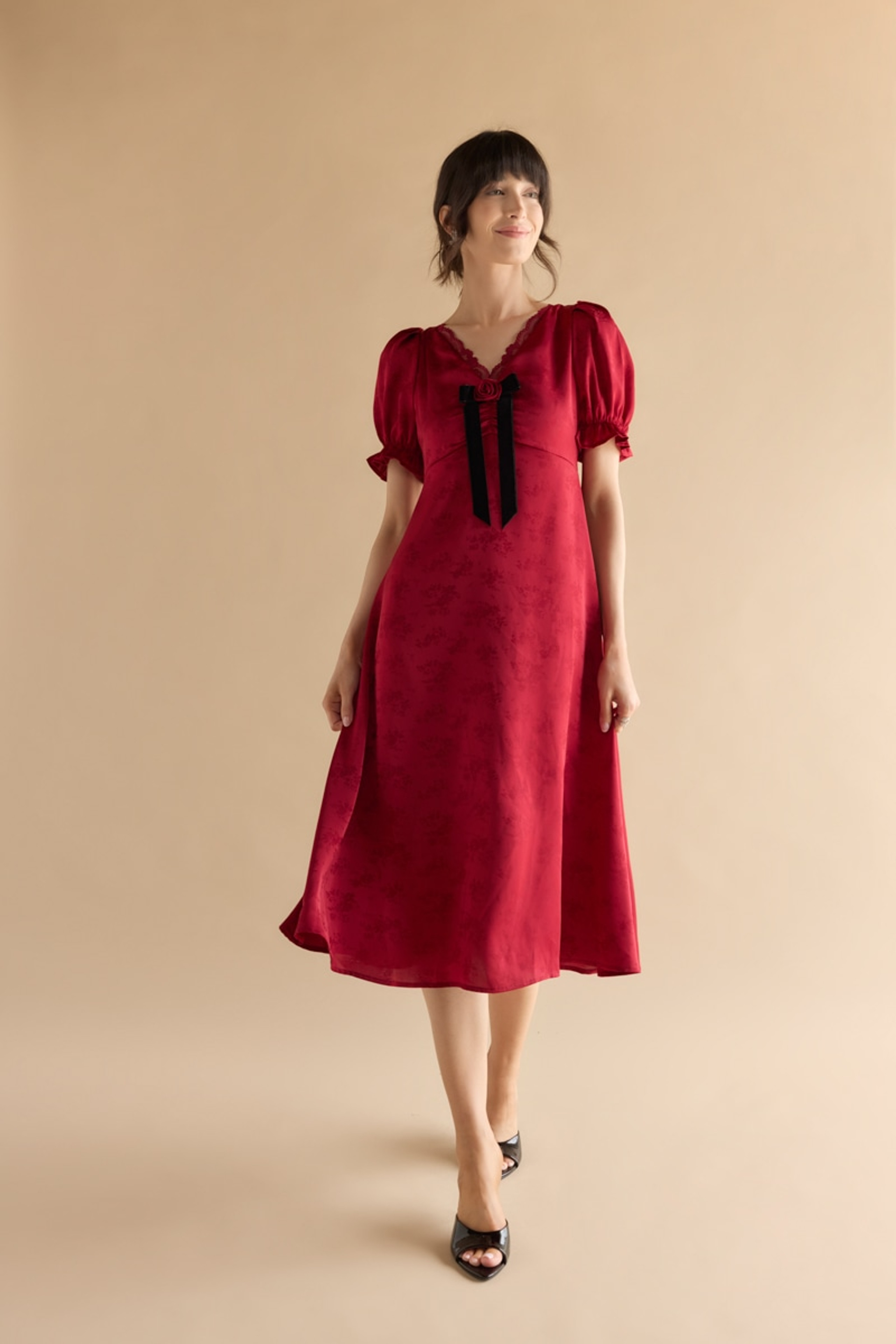 Iva Rossete Front Velvet Tie Midi Dress | Francesca's