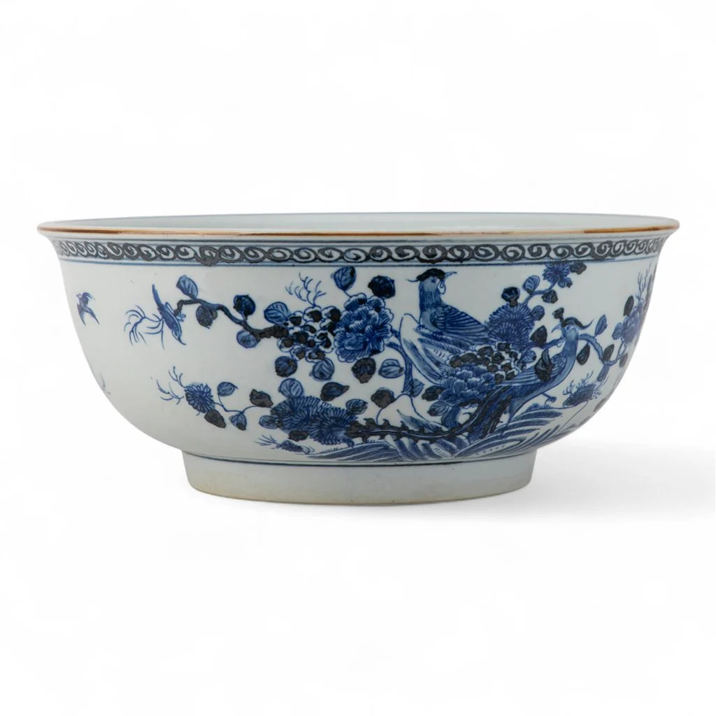 Lipped Round Bowl Blue And White Bird | The Enchanted Home