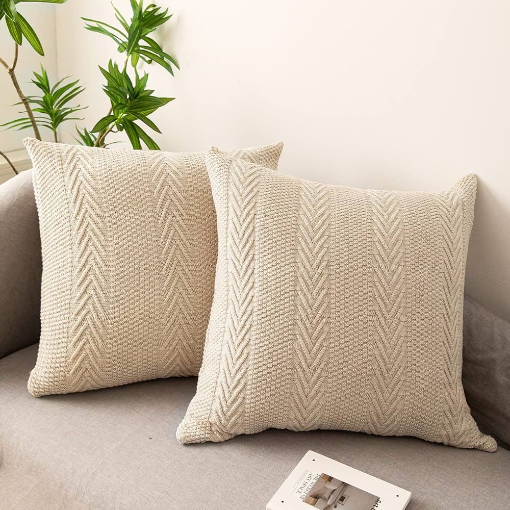 Amazon.com: LiBcmlian Beige Knitted Throw Pillow Covers 24x24 Set of 2 Cotton Pillow Cushion Case... | Amazon (US)