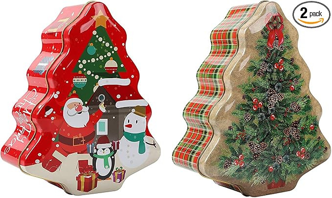 Christmas Tree Shape Cookie Tin, Set of 3, Decorative Cookie Gift Tins, Storage tins Extra Thick ... | Amazon (US)