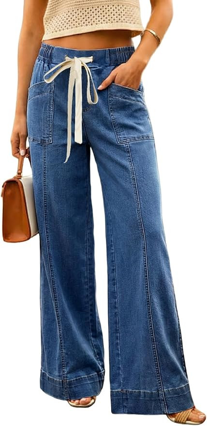 SHEWIN Womens Wide Leg Jeans High Waisted Tummy Control Stretchy Straight Leg Jeans Vintage Denim... | Amazon (US)