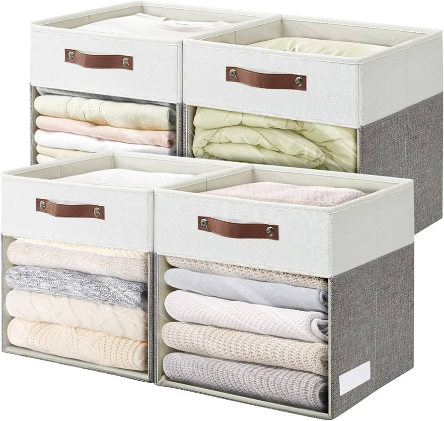 Storage Cubes, 4 Pack Linen Foldable Storage Bins (13 x 13 inch) with Clear Window and 2 Handles,... | Amazon (US)