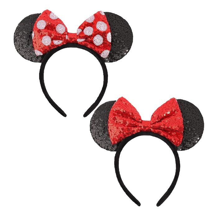 Shiny Sequin Mouse Ear Headbands, 2 PCS Classic Bow Headbands for Adult Women and Girls (Red Sequ... | Amazon (US)