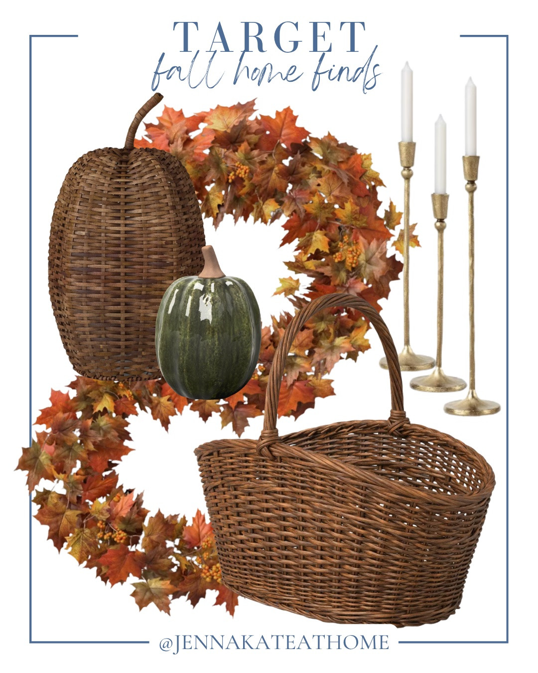 Target fall home finds include basket, woven pumpkin, ceramic pumpkin, leaf garland, and candle stick holders.

Home decor, looks for less, fall home, fall home accents

#LTKSaleAlert #LTKHome #LTKSeasonal