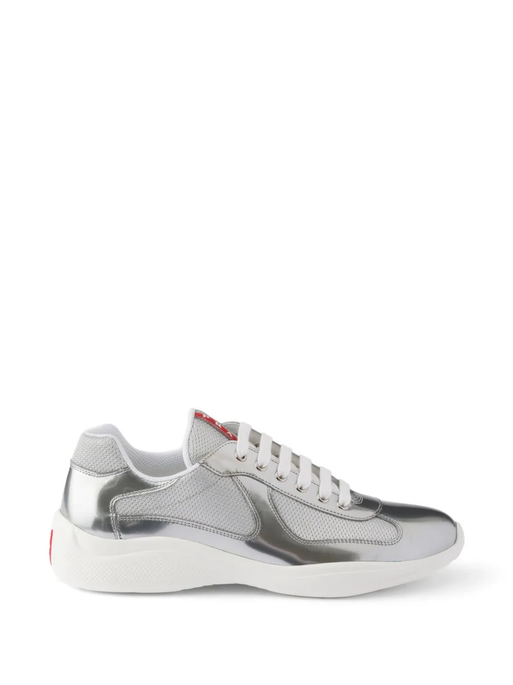 Prada America's Cup metallic-leather and bike fabric sneakers - Silver | Farfetch Global